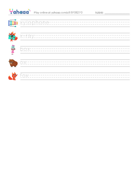 X words PDF write between the lines worksheet