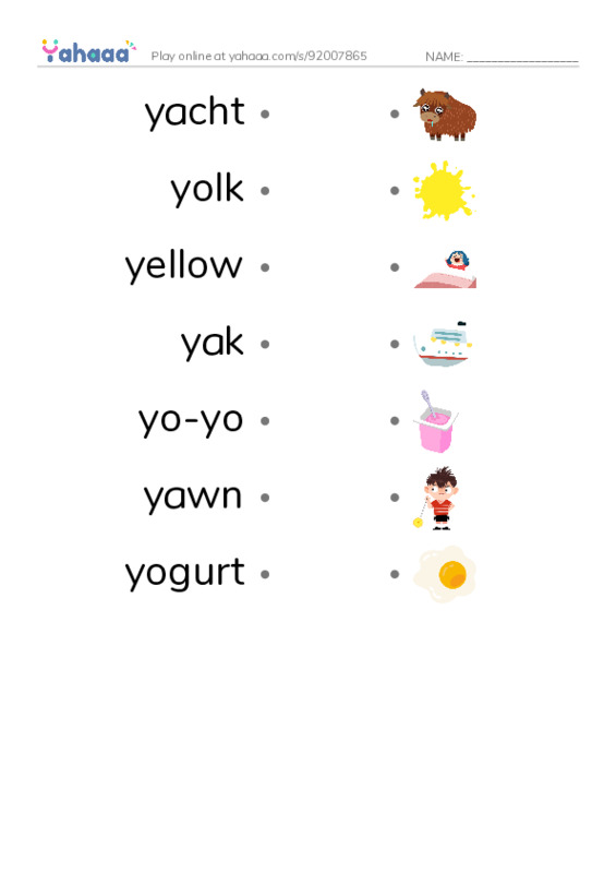 Y words PDF link match words worksheet