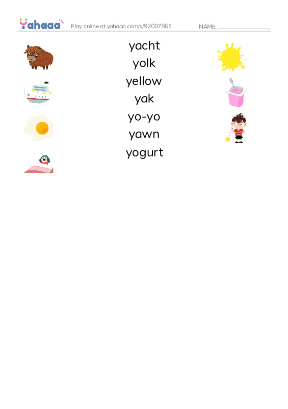 Y words PDF three columns match words