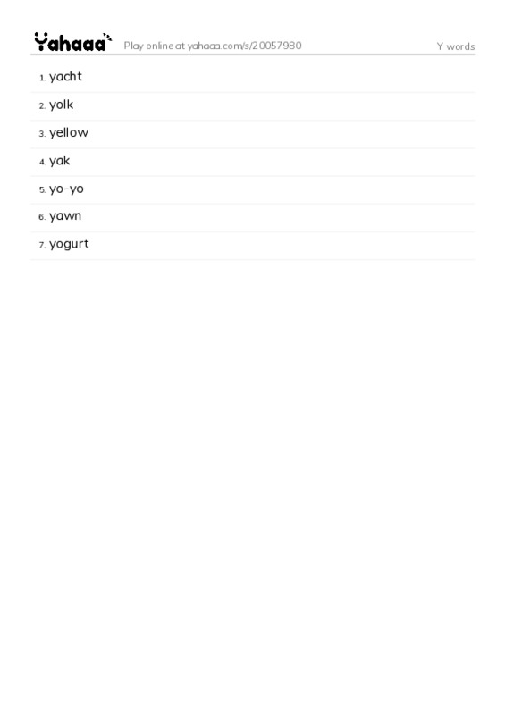 Y words PDF words glossary