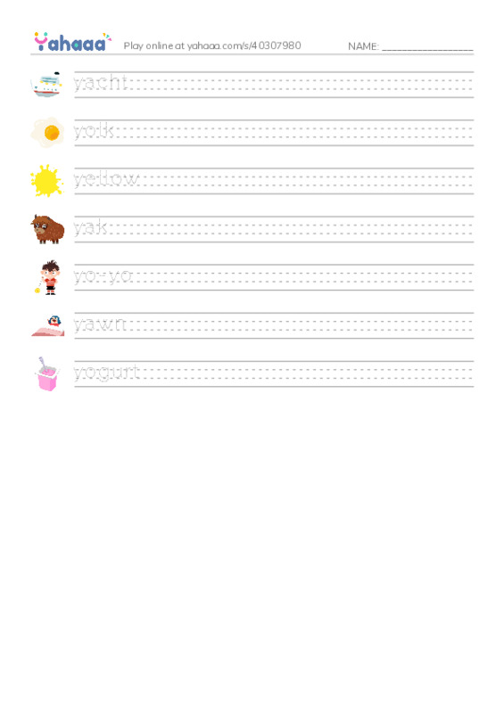 Y words PDF write between the lines worksheet
