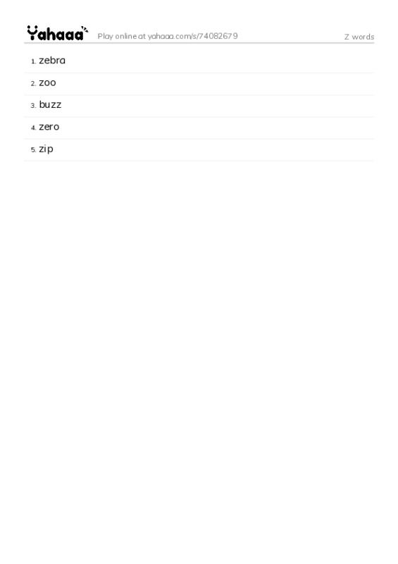 Z words PDF words glossary