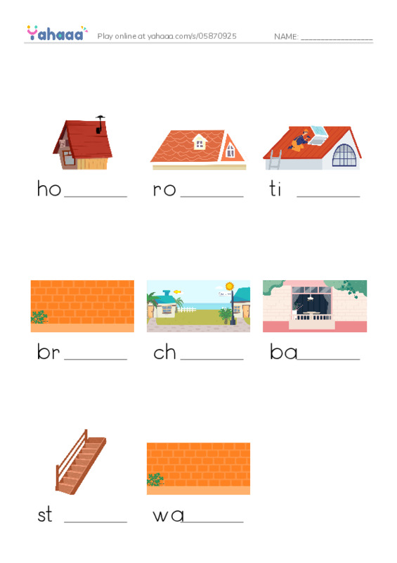 House PDF worksheet to fill in words gaps