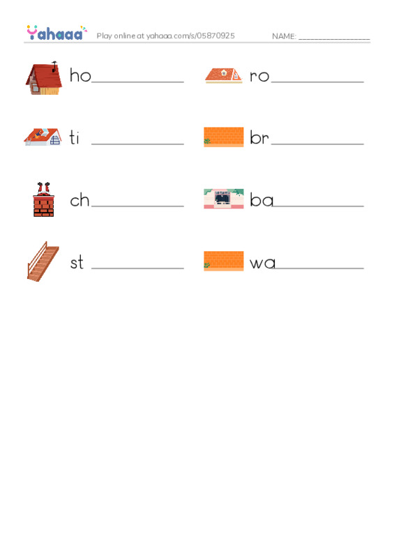 House PDF worksheet writing row