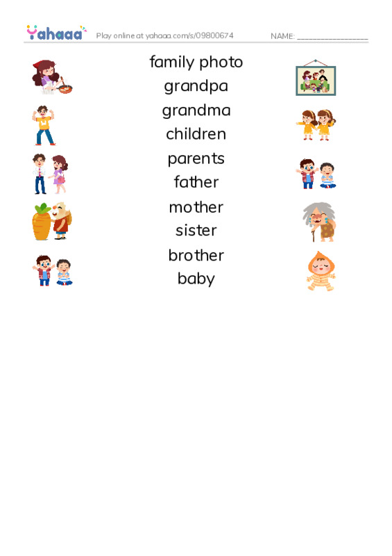 My Big Family PDF three columns match words