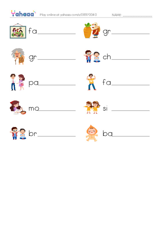 My Big Family PDF worksheet writing row