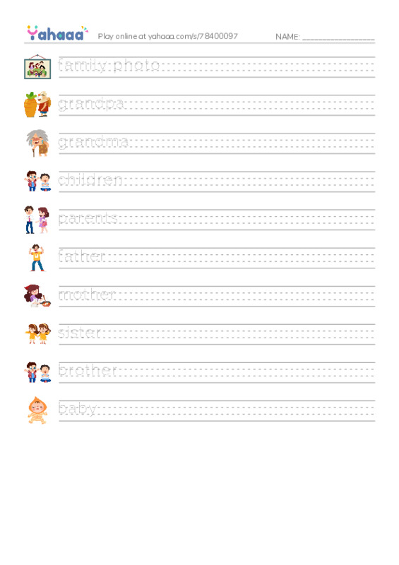 My Big Family PDF write between the lines worksheet