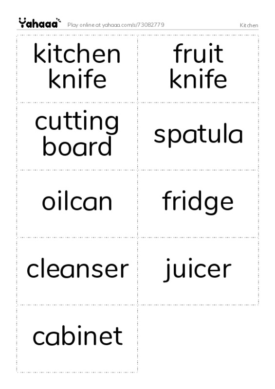 Kitchen PDF two columns flashcards