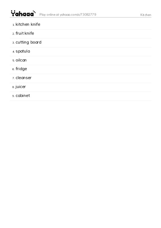 Kitchen PDF words glossary