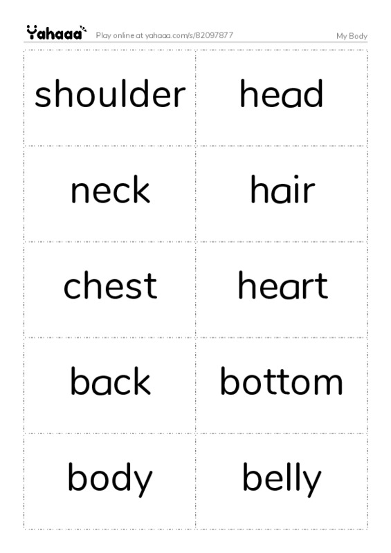 Word flashcards worksheet for My Body