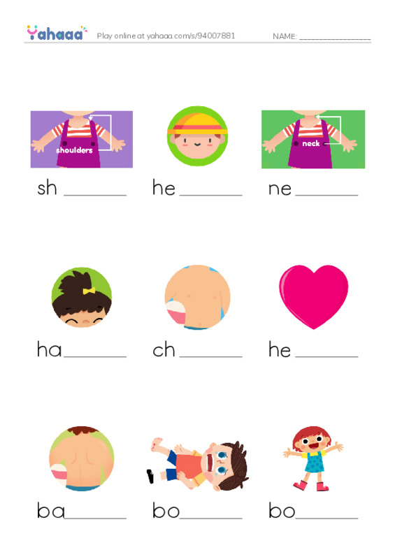 Finish the word worksheet for My Body