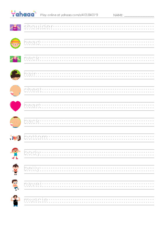 Handwriting lines worksheet for My Body