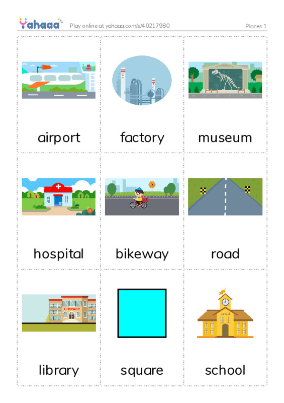 Picture flashcards worksheet for Places 1