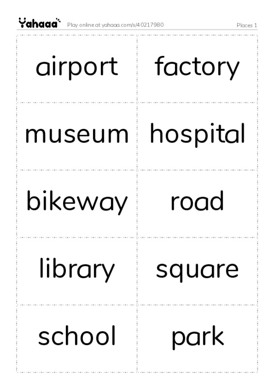 Word flashcards worksheet for Places 1