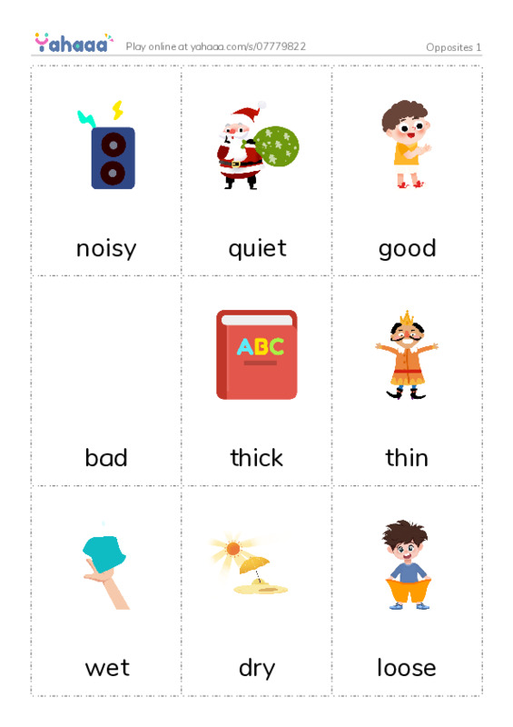 Picture flashcards worksheet for Opposites 1