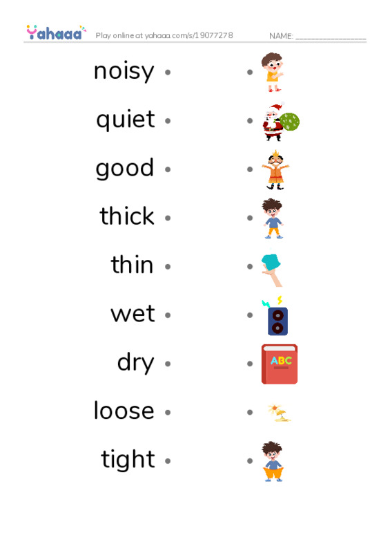 Draw a line to match worksheet for Opposites 1