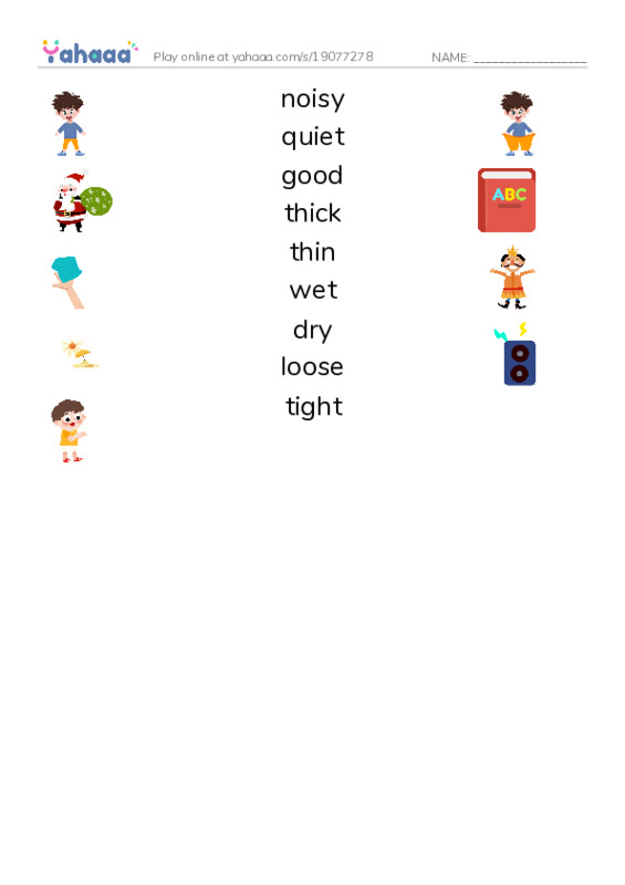Match both sides worksheet for Opposites 1