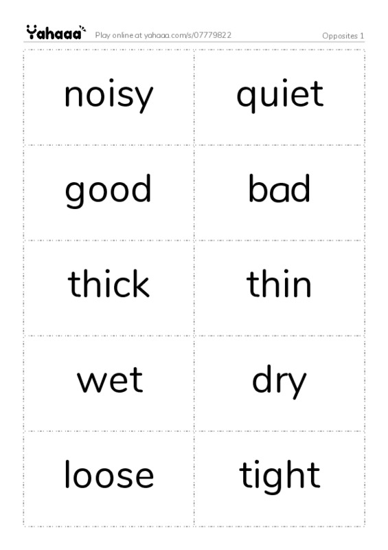 Word flashcards worksheet for Opposites 1