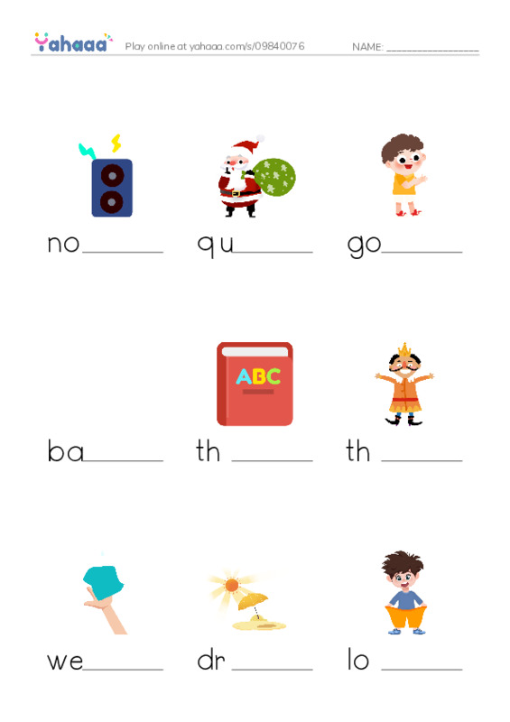 Finish the word worksheet for Opposites 1