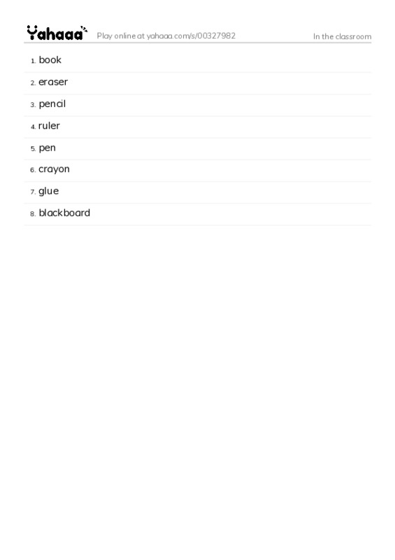 In the classroom PDF words glossary