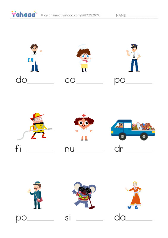 Jobs PDF worksheet to fill in words gaps