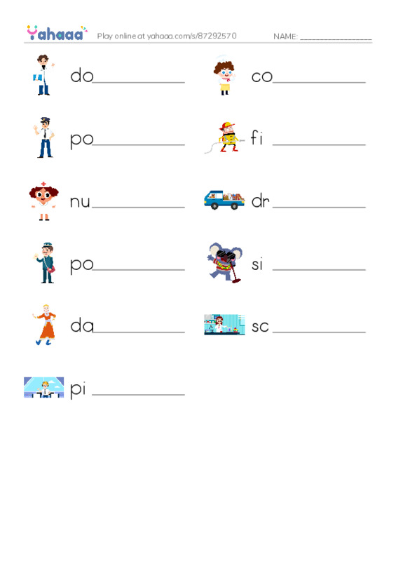 Jobs PDF worksheet writing row