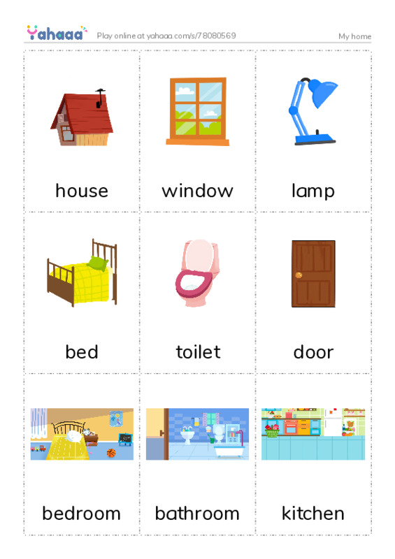 Picture flashcards worksheet for My home