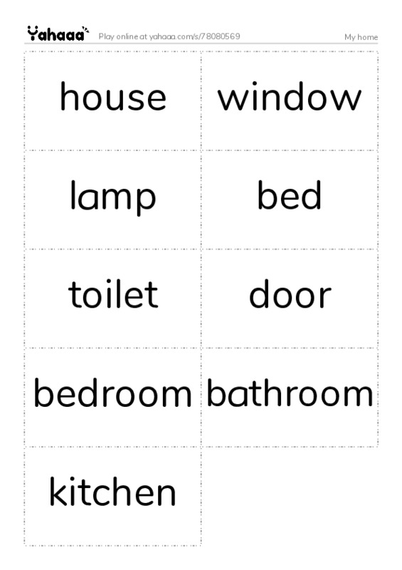 Word flashcards worksheet for My home
