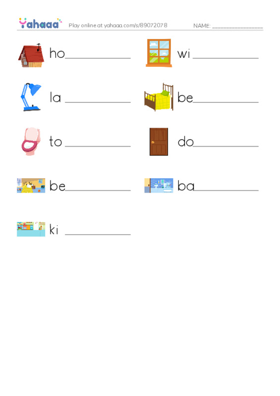 Write the word rows worksheet for My home