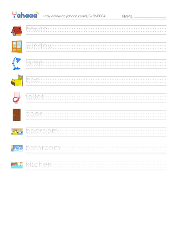 Handwriting lines worksheet for My home