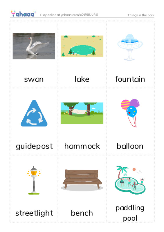 Picture flashcards worksheet for Things in the park
