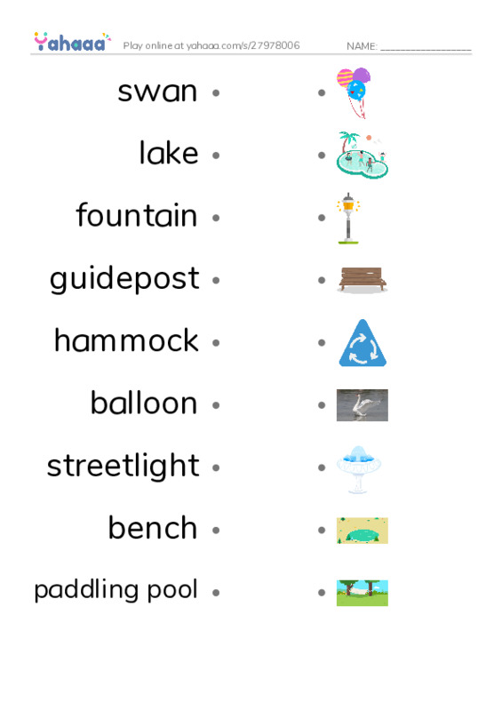 Draw a line to match worksheet for Things in the park