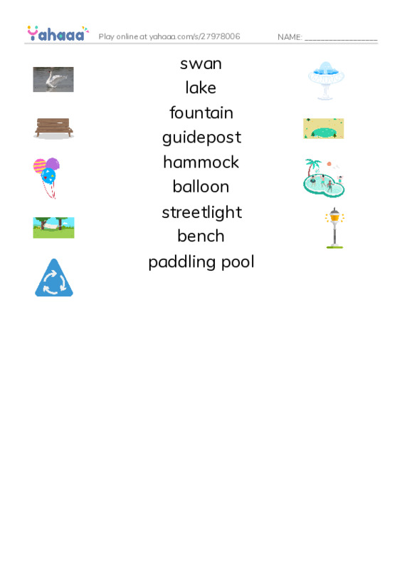 Match both sides worksheet for Things in the park