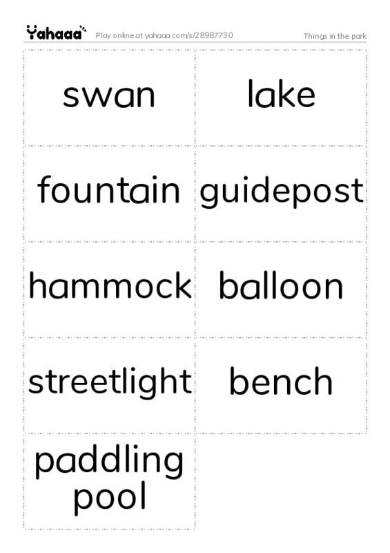 Word flashcards worksheet for Things in the park
