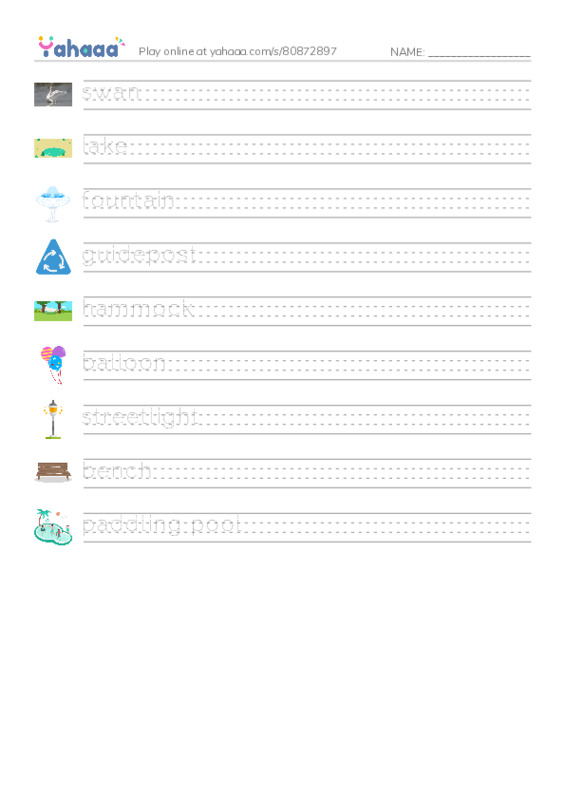 Handwriting lines worksheet for Things in the park