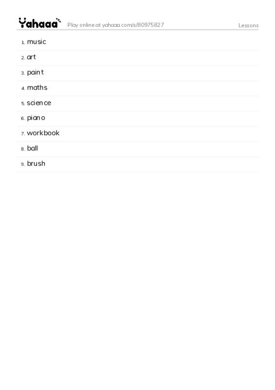 Lessons PDF words glossary