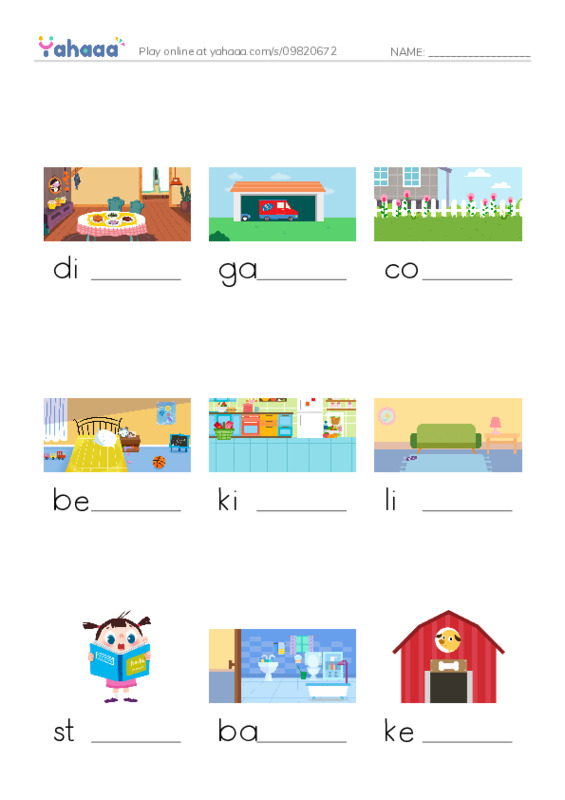 My House PDF worksheet to fill in words gaps
