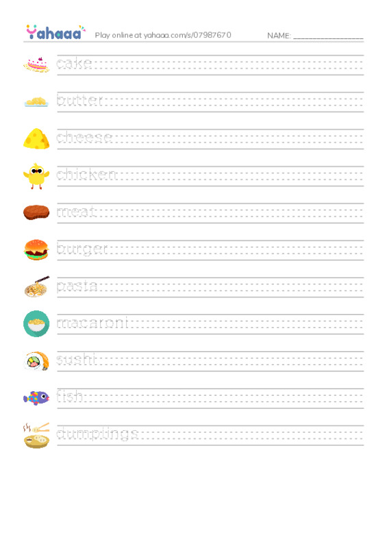 I love to eat PDF write between the lines worksheet