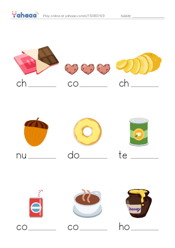Snacks PDF worksheet to fill in words gaps