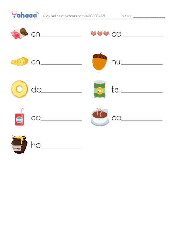 Snacks PDF worksheet writing row