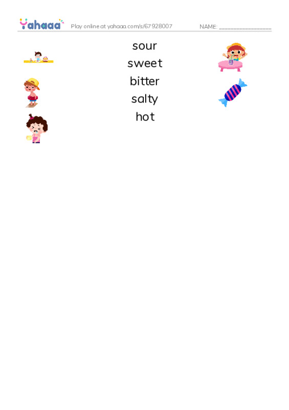 Taste and Flavor PDF three columns match words