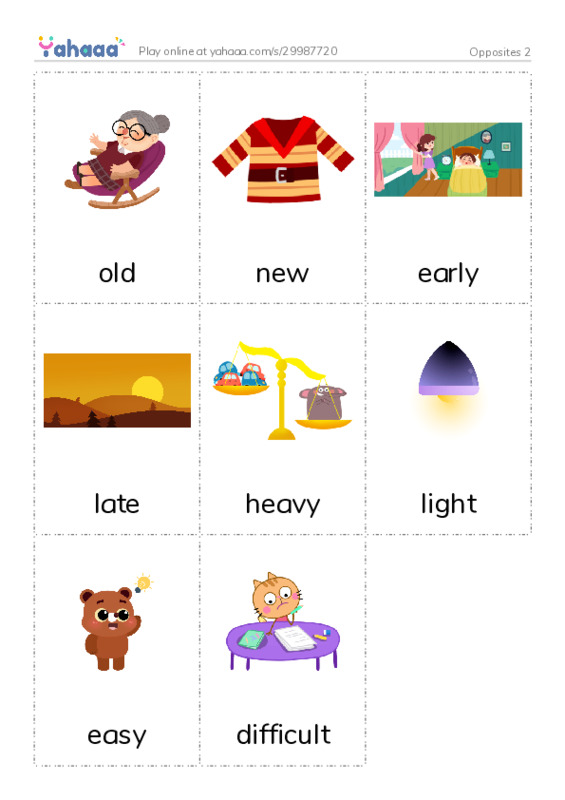 Picture flashcards worksheet for Opposites 2