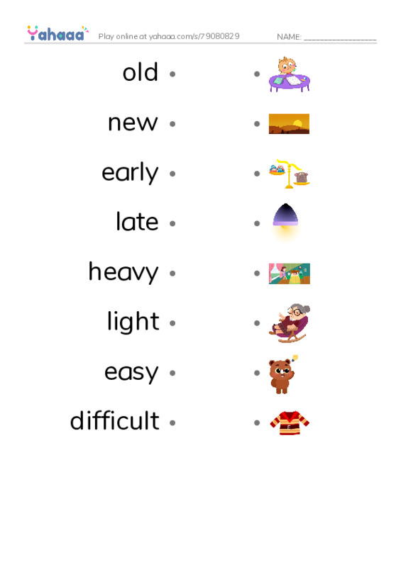 Draw a line to match worksheet for Opposites 2