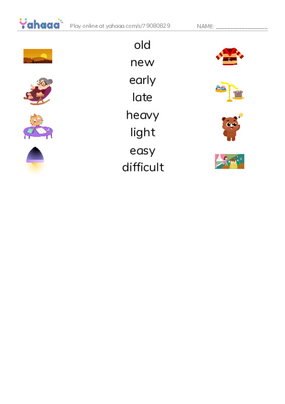 Match both sides worksheet for Opposites 2