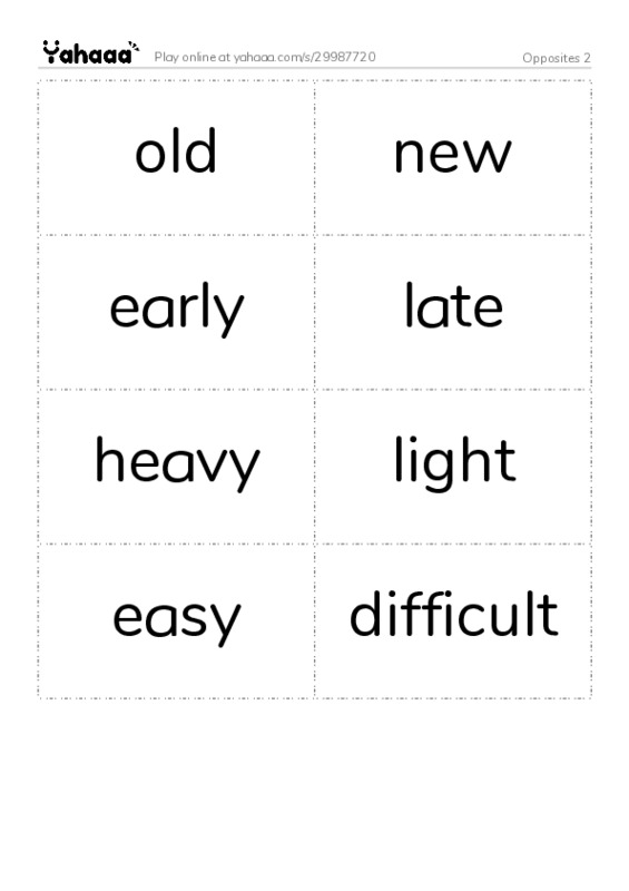 Word flashcards worksheet for Opposites 2