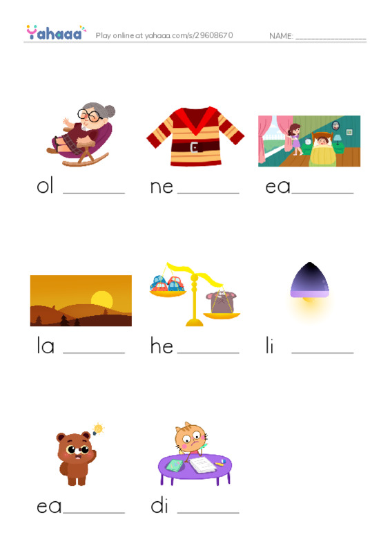 Finish the word worksheet for Opposites 2