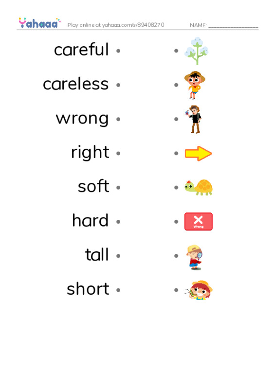 Draw a line to match worksheet for Opposites 3