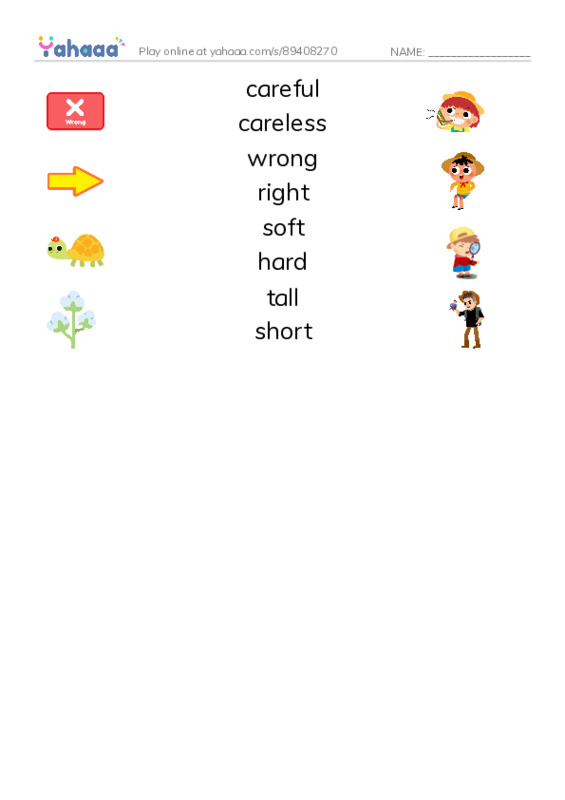 Match both sides worksheet for Opposites 3