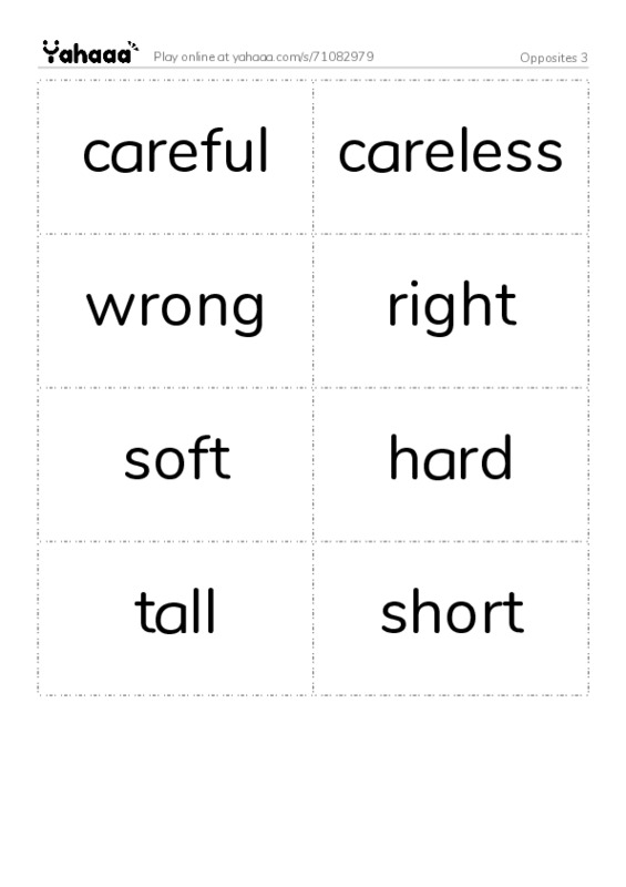 Word flashcards worksheet for Opposites 3