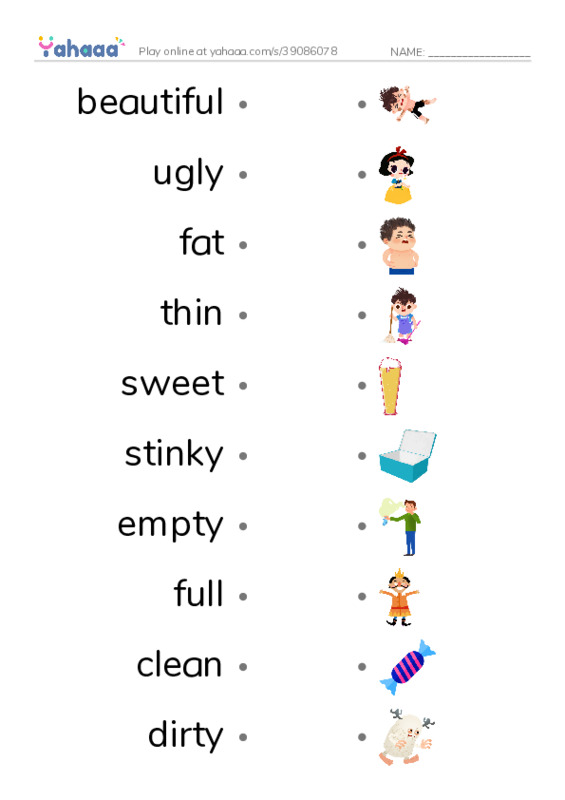 Draw a line to match worksheet for Opposites 4